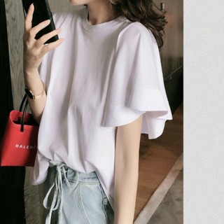 Slim T Shirt Women Short Sleeve t shirts Womens Chic Ruffle Sleeve Design Temperament Top