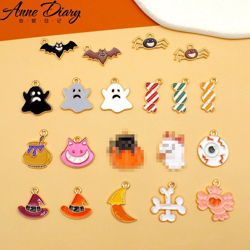 2 ชิ้น/ล็อต Candy ฮาโลวีน DIY เครื่องประดับอุปกรณ์เสริมยุโรปและอเมริกา Ghost เทศกาลค้างคาว Ghost ฟักทองตลกโลหะผสมหยดน้ํามันจี้ Handmade DIY เครื่องประดับ w002