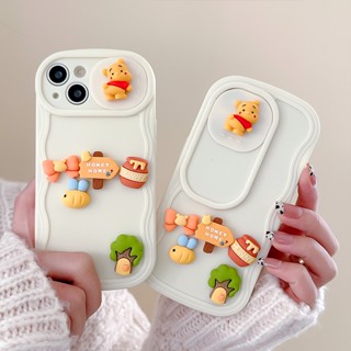 เคสป้องกันโทรศัพท์มือถือซิลิโคน ลายการ์ตูนหมี 3D กันกระแทก สําหรับ Apple 14plus 13 pro 12 promax 11