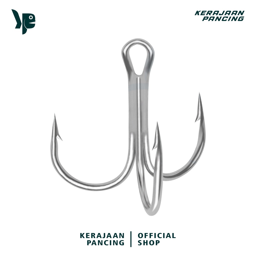 FISHING KINGDOM - Trible Premium Silver Fishing Hooks, 5 ชิ้นตะขอตกปลาเหล็กคาร์บอนสูง, Spiked, คมมาก