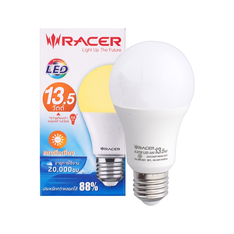 หลอดไฟ LED 13.5 วัตต์ Warm White RACER รุ่น KATIE A60 E27