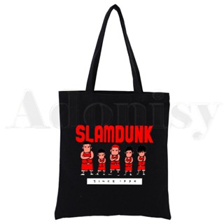 Slam DUNK กระเป๋าสะพายไหล่ กระเป๋าช้อปปิ้ง ผ้าแคนวาส ทรงโท้ท ลายการ์ตูนอนิเมะ สไตล์ญี่ปุ่น ฮาราจูกุ สําหรับผู้หญิง YCZZ HZLH