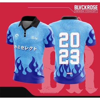 พร้อมส่ง baju jersey เสื้อยืดโปโล แขนสั้น พิมพ์ลายเปลวไฟ แฟชั่น 2023