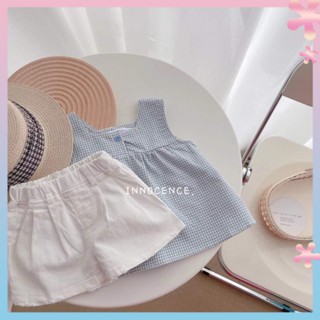 Baby girls summer clothes 2022 new Korean style western style girls sleeveless plaid suit Suspender top little girls shorts