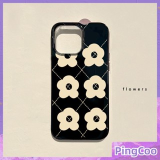 PingCoo - Candy Case For iPhone 14 13 12 11 Plus Pro Max XR TPU Soft Glossy Black Case Beige Flowers Camera Protection Shockproof Back Cover