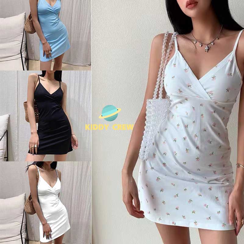 พร้อมส่ง เดรสสายเดี่ยว เดรสสายเดี่ยวสีพื้นๆใส่ไปเที่ยวคาเฟ่สวย