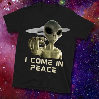 [COD]เสื้อยืด I Come In Peace, Alien, Funny Ufo, Flying Saucer สีเขียวสําหรับทํากิจกรรมข้างนอกS-5XL_02