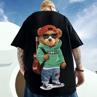 Summer 2022 New Style Korean Version Cartoon Teddy Bear Print Short-Sleeved t-Shirt Men Women Street Wear Couple Hi_07