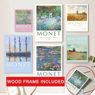 (พร้อมกรอบ) ภาพวาดสีน้ํามันแอปสแตรกท์ โปสเตอร์ Monet Classic Landscape ภาพวาดผ้าใบ ตกแต่งบ้าน ห้องนั่งเล่น