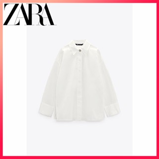 Zara ใหม่ เสื้อผ้าผู้หญิง เครื่องประดับ กระดุม สีขาว หลวม แขนยาว ปกเสื้อ