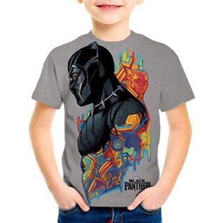 ใหม่ เสื้อยืดแขนสั้น พิมพ์ลายการ์ตูนดิสนีย์ Black Panther 3 มิติ แฟชั่นฤดูร้อน สําหรับเด็กผู้ชาย และเด็กผู้หญิง