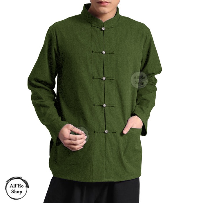 IPMAN CHEONGSAM MENS KOKO เสื้อเชิ้ตแขนยาวเสื้อผ้า ARS 17152 - ARMY MADINAH, M LATEST TRENDY QUALITY