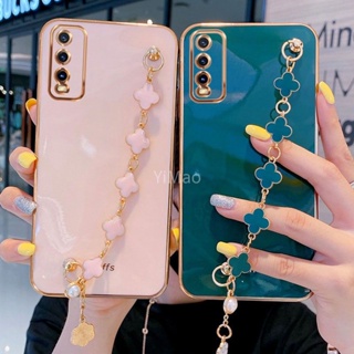 เคสซิลิโคนนิ่ม ลายใบโคลเวอร์ พร้อมสายคล้อง สําหรับ Vivo V2027 V2029 V2026 V2032 V2042 V2043 V2022 V2023 V2025 V2024 V2040 v2035 v2036