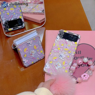 Jusheng เคสโทรศัพท์มือถือ ลายซากุระ ดาว สามชิ้น แฟชั่น สําหรับ Samsung Z Flip5 Z Flip4 Z Flip3