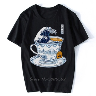 oversize T-shirt เสื้อยืดแขนสั้นลําลอง พิมพ์ลาย The Great Wave Off Kanagawa สีขาว สไตล์วินเทจ สําหรับผู้ชาย และผู้หญิง S