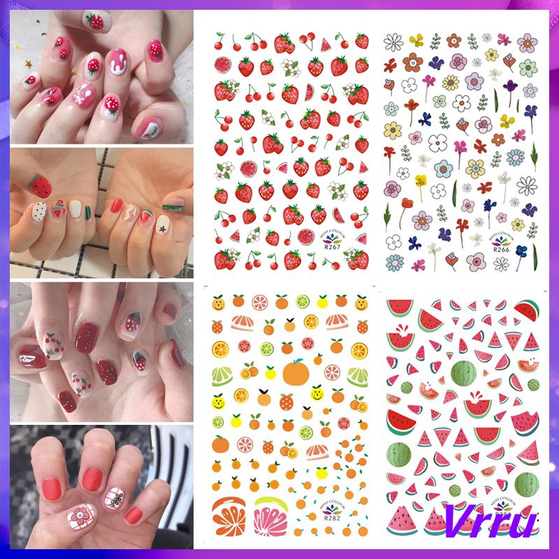 สติกเกอร์ติดเล็บ DIY ตกแต่งเล็บ สติกเกอร์ติดเล็บ ลายดอกไม้ เครื่องประดับ พิมพ์ลายผลไม้น่ารัก