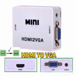 HDMI TO VGA ตัวแปลงสัญญาณภาพ กล่องแปลงสัญญาณภาพ HDMI เป็น VGA พร้อมช่องเสียบเสียง AUX ความละเอียด 1080P