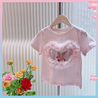 Korean childrens clothing 2022 summer girls new love bear small and medium-sized children round neck short-sleeved T-shirt top trendy children