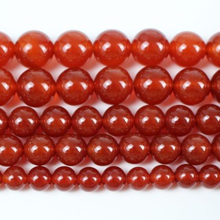 ลูกปัดหินอาเกต สีแดง เกรด A ธรรมชาติ 4 มม. 6 มม. 8 มม. 10 มม. 15.5 นิ้ว สําหรับทําเครื่องประดับ สร้อยคอ สร้อยข้อมือ Diy