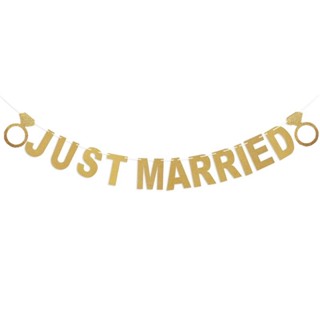 ป้ายแบนเนอร์กระดาษ แต่งกลิตเตอร์ รูปตัวอักษร JUST MARRIED สําหรับตกแต่งงานแต่งงาน