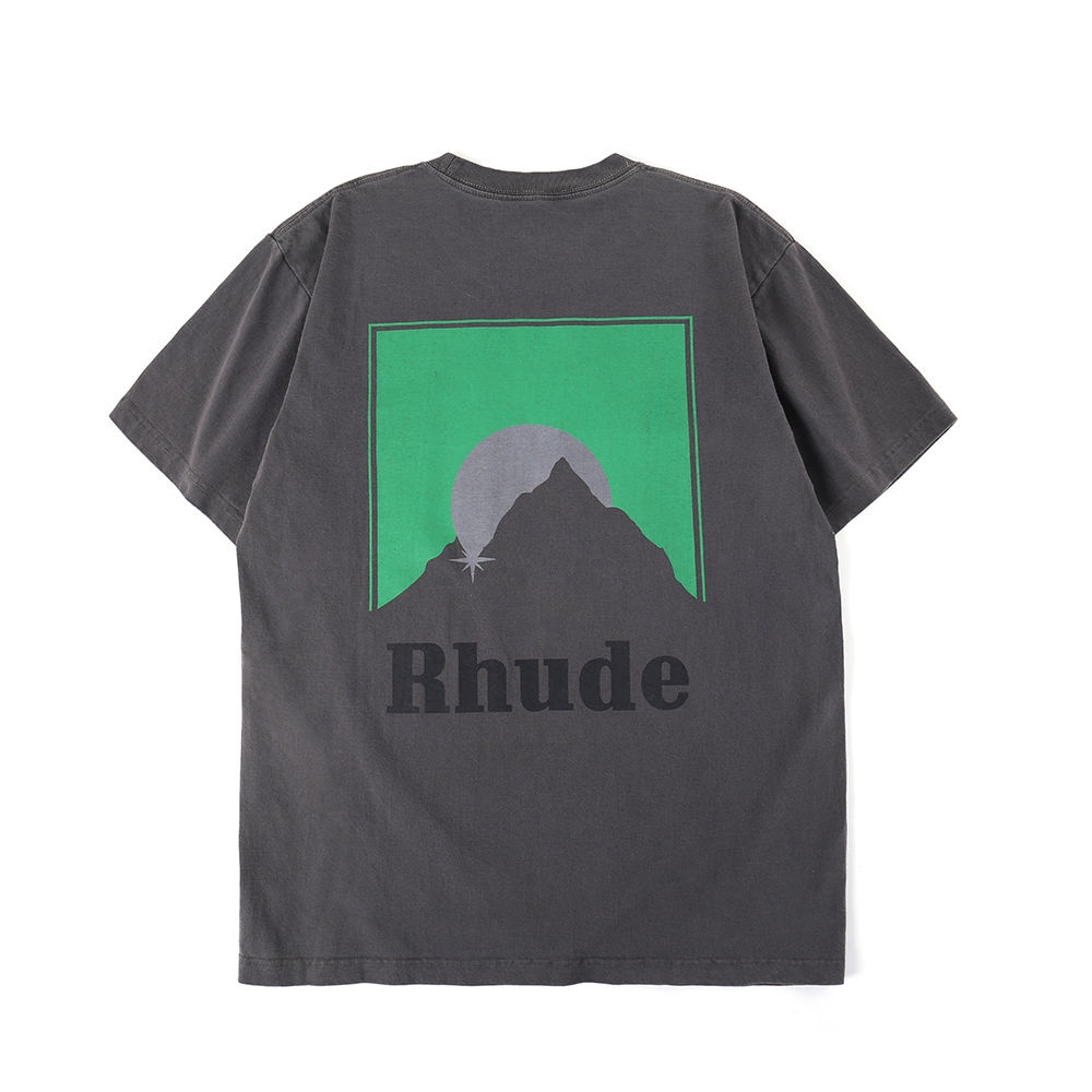 Rhude เสื้อยืดแขนสั้น พิมพ์ลายพระอาทิตย์ตก ทรงหลวม สําหรับผู้ชายและผู้หญิง