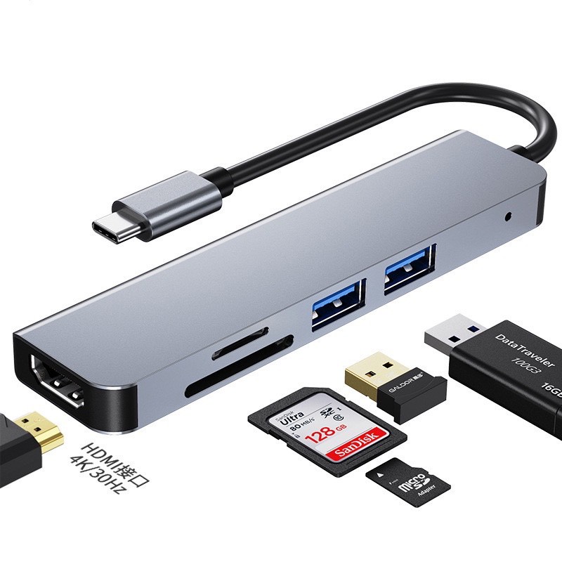 5IN1 USB Type C to HDMI + USB3.0 + SD/TF Card Reader มัลติฟังก์ชั่น 5 ใน 1 อะแดปเตอร์ HDMI Ultra HD