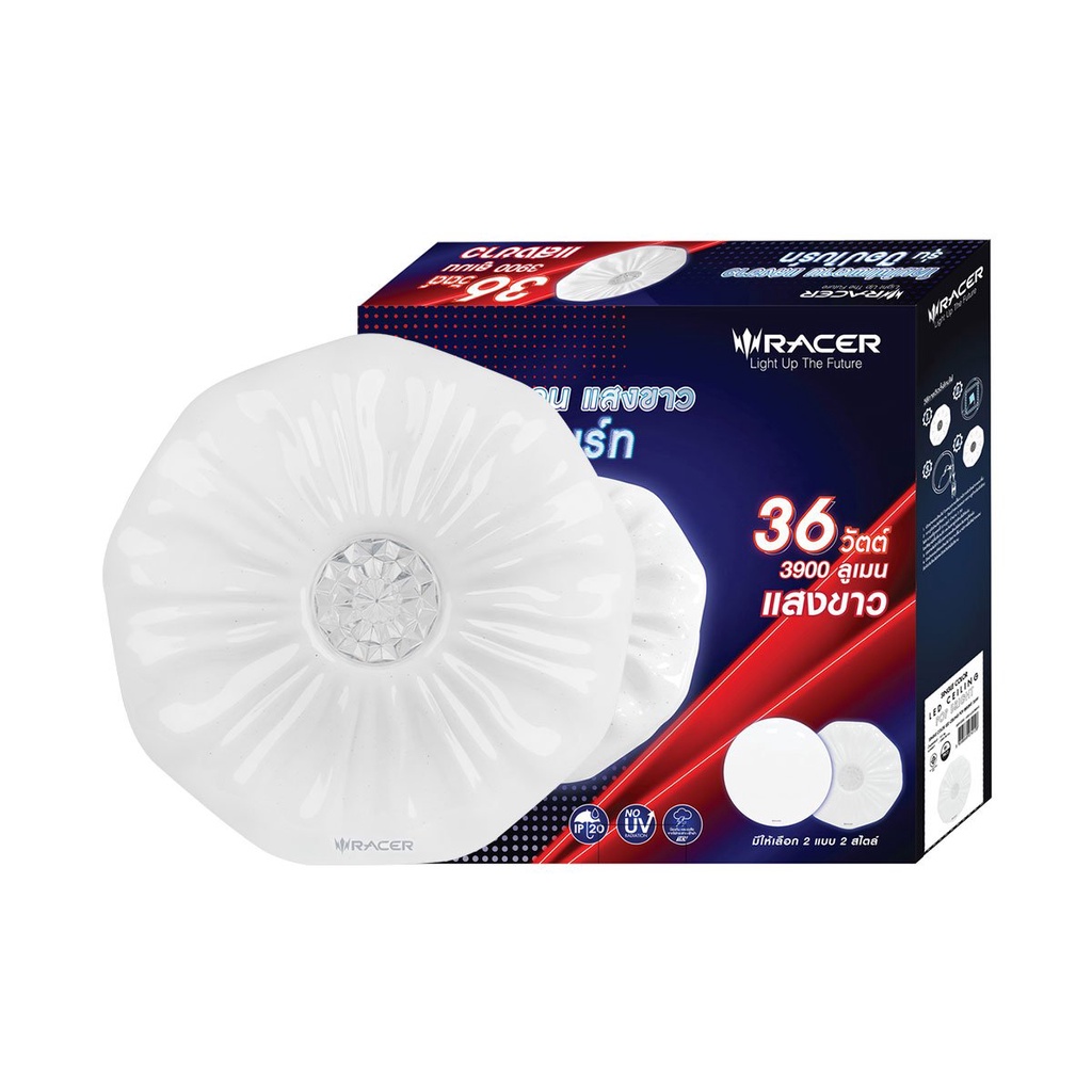 โคมไฟเพดานอะคริลิก LED 36W Daylight RACER รุ่น POP BRIGHT PB03 สีขาว