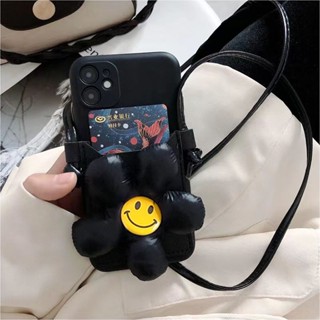 Xiaomi Redmi Note 12 11 10 11s 10s Pro 4g Redmi Note 8 9 9s 9Pro 8t With Lanyard Leather Card Case for Redmi Note 5 6 7 Pro POCOX3 GT Down smiling face flowers Phone Case