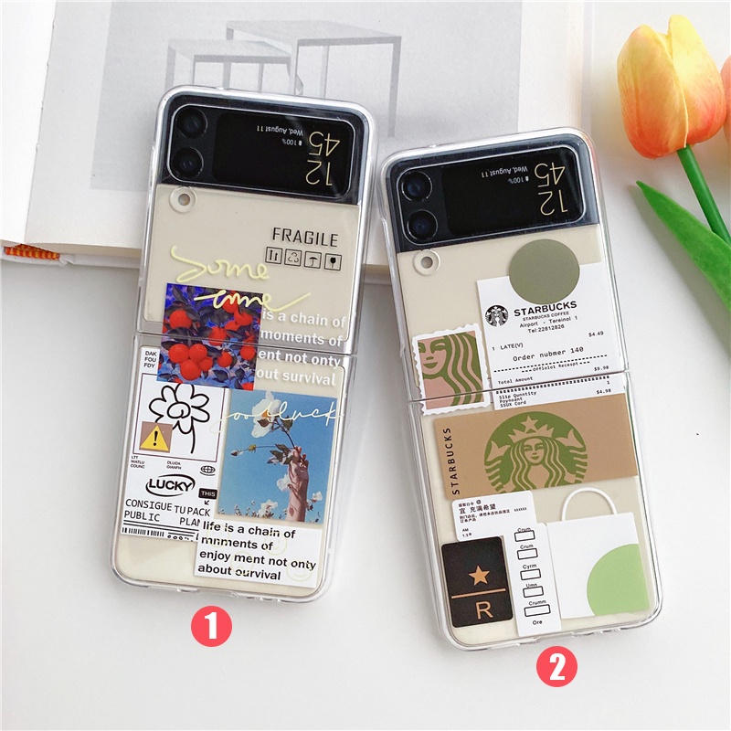 ใหม่ PC Hard สําหรับ Samsung Galaxy Z Flip7 FE 6 4 3 Flip5 5G แฟชั่น Lable Full Encirclement ป้องกันความคิดสร้างสรรค์ปลอกสําหรับ Galaxy Z ฝาครอบ