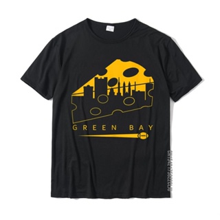 เสื้อยืดผ้าฝ้าย พิมพ์ลาย Green Bay Wisconsin Cheese Skyline สไตล์เรียบง่าย สําหรับผู้ชาย