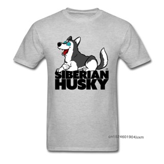 Cotton T-Shirt Cute Men Tshirt 2018 Letter Grey T Shirts Siberian Husky Cartoon Dog Printed Summer/Fall Tops &amp; Tees_04