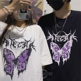 เสื้อยืด พิมพ์ลายอนิเมะ Aesthetic BUTTERFLY puple porstina สไตล์สตรีท ฮาราจูกุ คุโรมิ โอเวอร์ไซซ์