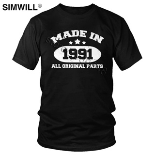 Made In 1991 All Original Parts T-Shirt Retro Design Cotton T Shirt for Men Short Sleeves O-neck Birthday Gift Tee _03