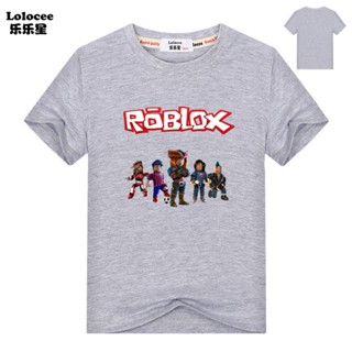 * พร้อมสต็อก * เด็กเด็ก roblox เสื้อยืดหัวตัวละครวิดีโอเกมกราฟิกเสื้อยืดสีเทาท็อปส์_04