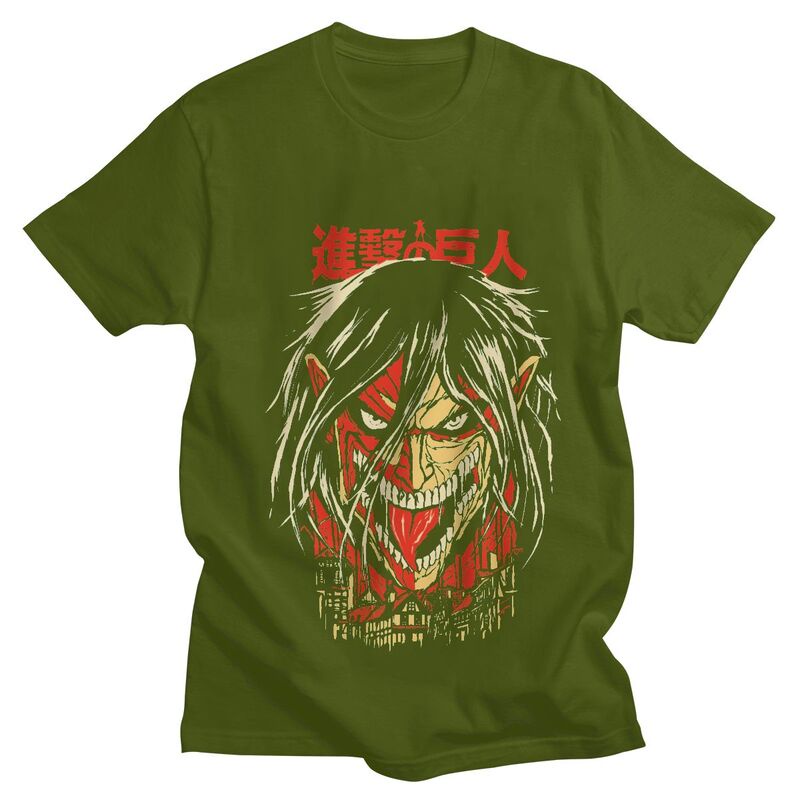 【hotAttack On Titan T Shirt 】Men Short-Sleeve Anime Manga Eren Yeager T-shirt Soft Cotton Regular Fi