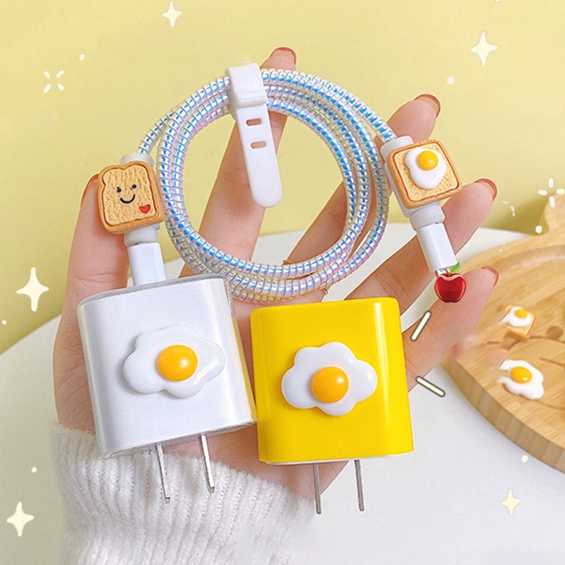 4 ชิ้น / เซต USB สายชาร์จ สายเคเบิล ปลอกโทรศัพท์มือถือ / ไข่ดาว การ์ตูน ตัวป้องกันสายเคเบิล ป้องกันการแตก / Apple สายเคเบิลข้อมูล เคสป้องกัน