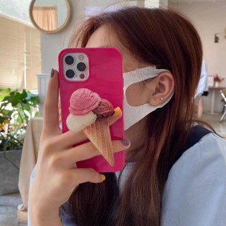 เคสโทรศัพท์มือถือ TPU นิ่ม กันกระแทก ลายดอกกุหลาบไอศกรีม สีนีออน แวววาว พร้อมขาตั้ง สําหรับ iPhone13 12 11pro Xsmax XR 7plus 6s Xs 8Plus SE2020 SE3 14Pro