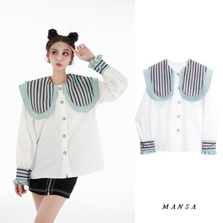 MANSA white striped shirt loose เสื้อโอเวอร์ไซส์ เสื้อผ้าแฟชั่น