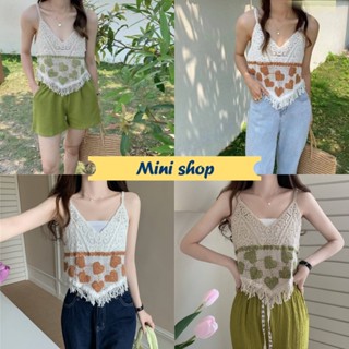 Mini shop🌸พร้อมส่ง🌸 (11535) เสื้อสายเดี่ยวถักไหมพรม ลายหัวใจ2สีน่ารัก สไตล์เกาหลีสุดๆ