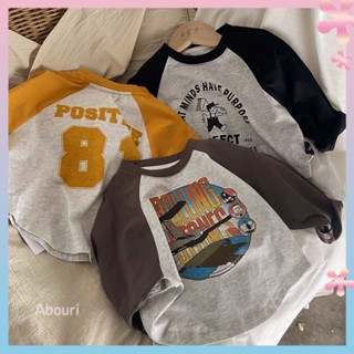 Easy to wear and match 2023 Korean boys and girls soft raglan sleeve printed T-shirt skin-friendly delicate cotton base shirt