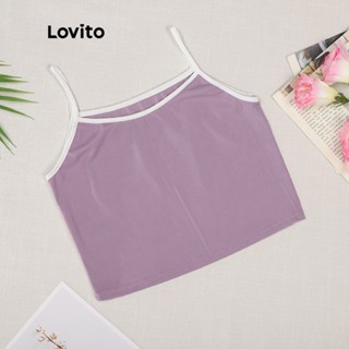 (เซเลปเลือก) Lovito เสื้อครอปสายเดี่ยว ผ้าถัก สีพื้น แฟชั่นสำหรับผู้หญิง