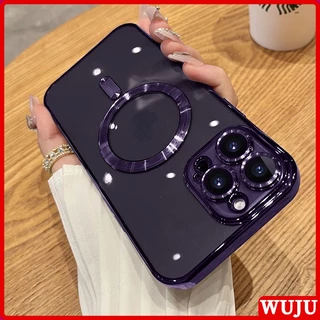 Wuju เคสโทรศัพท์มือถือแบบนิ่ม ใส กันกระแทก พร้อมที่ชาร์จแม่เหล็กไร้สาย หรูหรา สําหรับ iPhone 17 16 15 14 13 12 11 Pro Max Plus Air