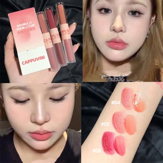 3PC Cappuvini Lip Glaze Double-headed Iced Tea Mirror Lip Glaze Watery Lip Gloss Waterproof Lasting Transparent Liquid Lipstick Makeup