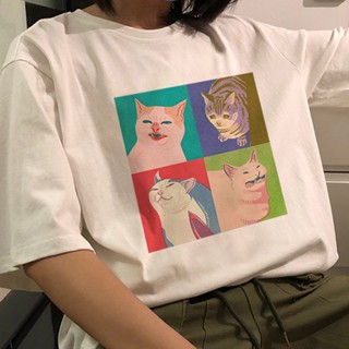 Korean Fun Cat Spoof Casual Album Gothic Hip Hop Ulzzang Dropshipping Regular Print Harajuku Tee Top Punk Clothes W_08