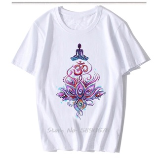 Womens T-shirt Illustrated Buddha Meditation Yoga Lotus Om Motif Print Tees Men O-neck Tshirt_04