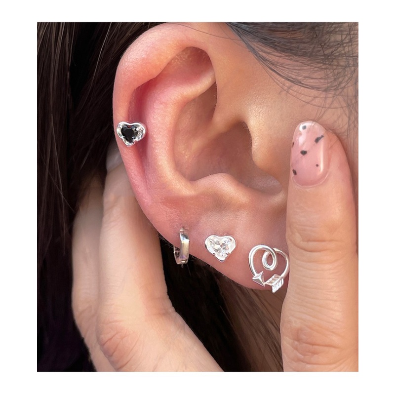 ต่างหูสตั๊ด รูปหัวใจ โรแมนติก สีเงิน เครื่องประดับ สําหรับผู้หญิง - รูปที่ 2