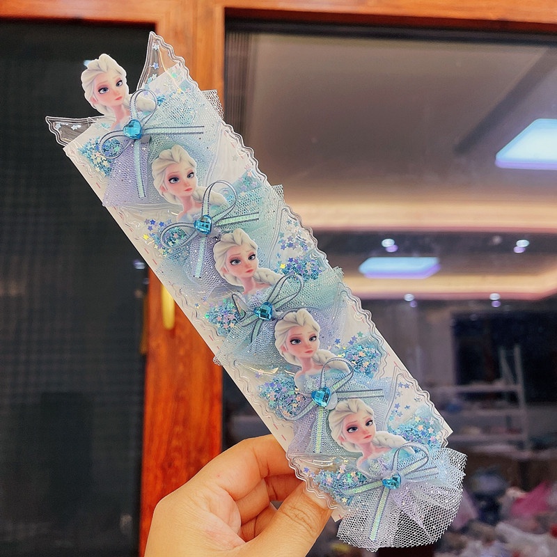 กิ๊บติดผม ผ้าตาข่าย ประดับโบว์ ลายการ์ตูนเจ้าหญิง สําหรับเด็กผู้หญิง