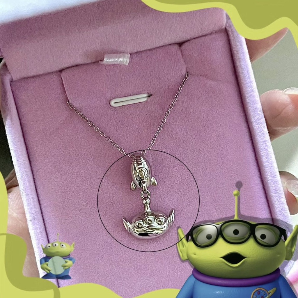 สร้อยคอส้นคอลโบーンดิสนีย์ Toy Story ตัวการ์ตูนเด็กตาสามดวง s925 สิลเวอร์ ของขวัญสำหรับแฟนสาว