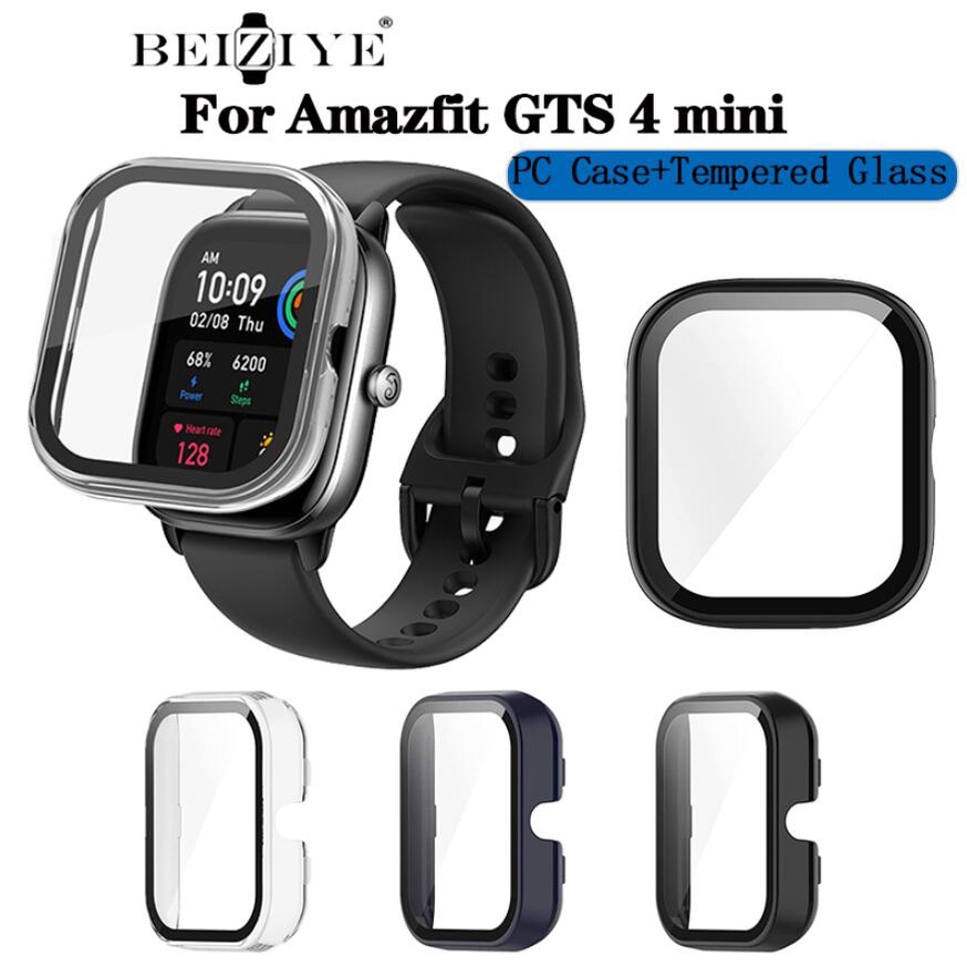 beiziye สําหรับ Amazfit GTS 4 Mini PC เคส + กระจกนิรภัย สมาร์ทวอทช์ ป้องกันหน้าจอ สําหรับ Huami Amaz