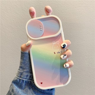 เคสป้องกันโทรศัพท์มือถือกระจก ลายกระต่าย สีรุ้ง กันกระแทก สําหรับ Apple Iphone 11promax 14pro 13 11 12promax Xr xsmax